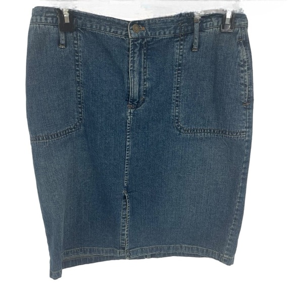 Lauren Jeans Co LRL Denim Skirt Size Large P Blue Pencil Knee Length Stretch - Picture 1 of 9